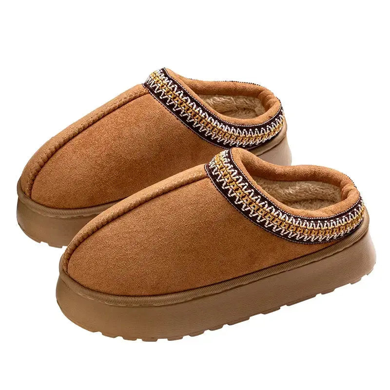 Feslishoet Winter Woman Slippers Plush Interior Anti Slip Sole Thick Bottom Embroider Fashion  Warm Slippers Use Indoor Outdoor NIBIOP STORE